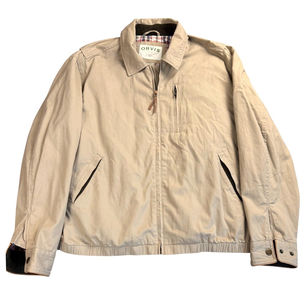 Orvis Harrington Field Jacket Tan XL Plaid Lined Cotton Gorpcore Heritage